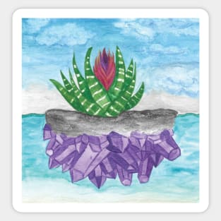 Purple Amethyst Crystal Island Tillandasia Air Plant in Ocean (Pattern) Sticker